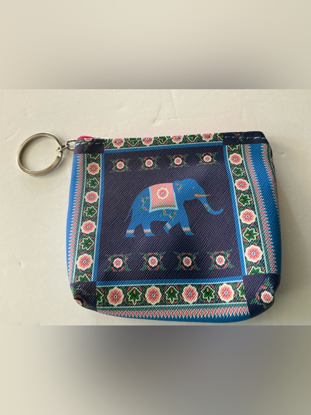Blue Elephant Print Coin Pouch Keyring